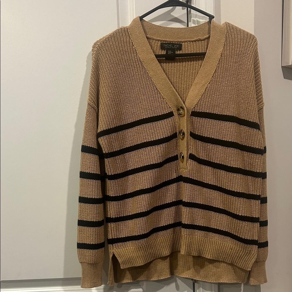Rachel Zoe Tan and Black Striped Cardigan